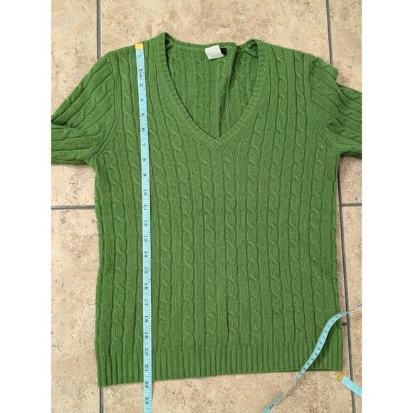 Vtg J Crew Green Cable Knit WOOL ANGORA CASHMERE V Neck Sweater Sz S Y2K Preppy - Picture 6 of 7
